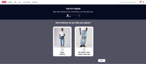 Levi’s Fit Finder tool helping users choose the right jeans fit and stretch preference as an example of ecommerce E-E-A-T and user experience optimisation.