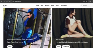 Nike UK website homepage using a country-specific subdirectory structure for localised ecommerce content.
